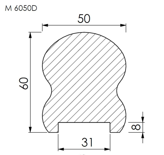 Dřevěné madlo 60 x 50 mm - 6050D buk - Délka madla: 2,5m