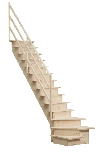 Mlynářské schody s madlem TURN d.300 x š.80cm borovice - Varianta schodů: 300 x 80 L