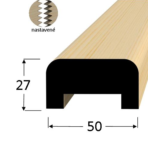Dřevěné madlo 27 x 50 mm - 5027D smrk - Délka madla: 3m