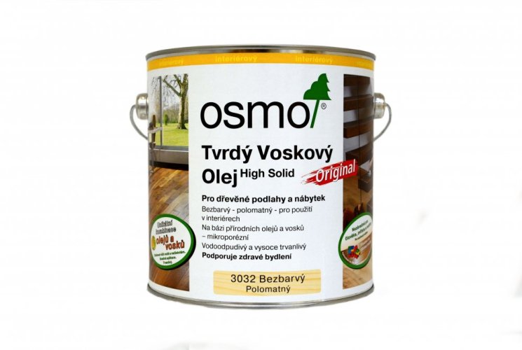 OSMO 3032 Tvrdý voskový olej hedvábný polomatný - Balení: 2,5 l