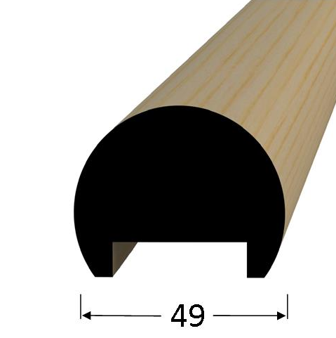 Dřevěné madlo kruhové ∅ 49 mm - 49D borovice - Délka madla: 2,5m