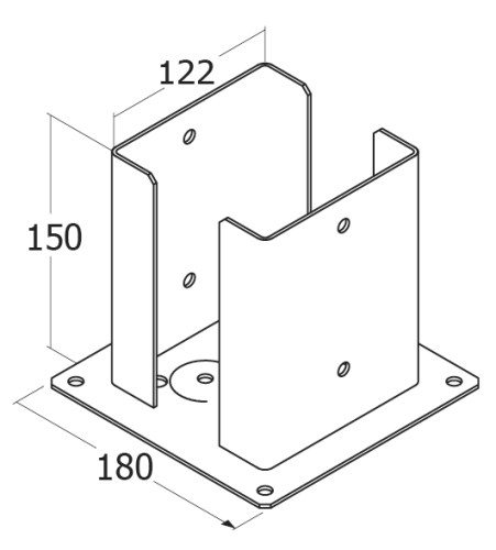 Patka sloupku se čtvercovou základnou černá C 122x150x2,5 mm PSPD