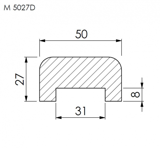 Dřevěné madlo 27 x 50 mm -  5027D  buk - Délka madla: 3m