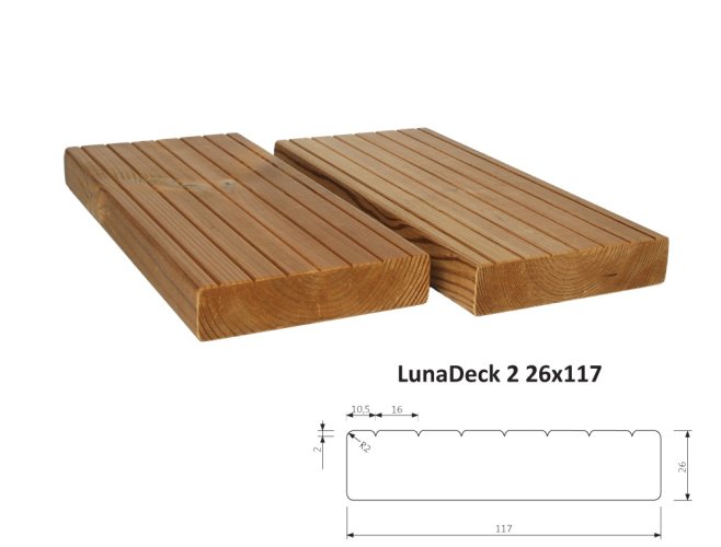 Prkno terasové a bazénové LunaDeck2 26 x 117 mm - THERMOWOOD